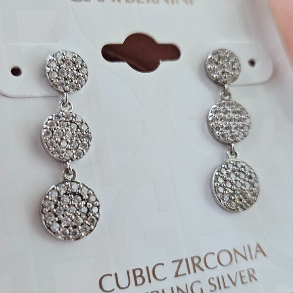 Giani Bernini Women 3 Step Drop Earrings Sterling Silver Cubic Zirconia $90 - Picture 8 of 11